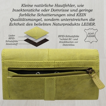 flevado Wasserbüffel Damen Geldbörse Brieftasche RFID Schutz Doppelnaht Hellgrün